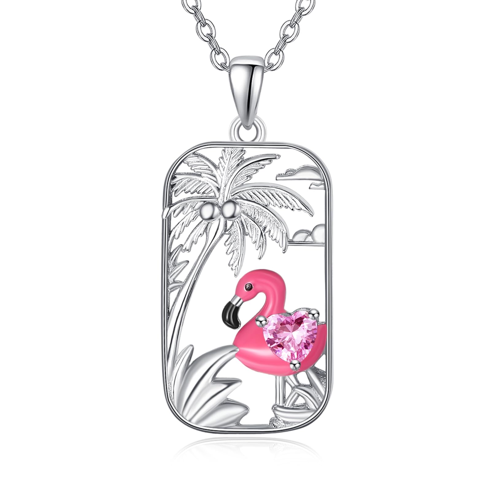 praymos Pink Flamingo Necklace Flamingos Lover Bird Pendant Necklaces 925 Sterling Silver Cute Animal for Women Daughter