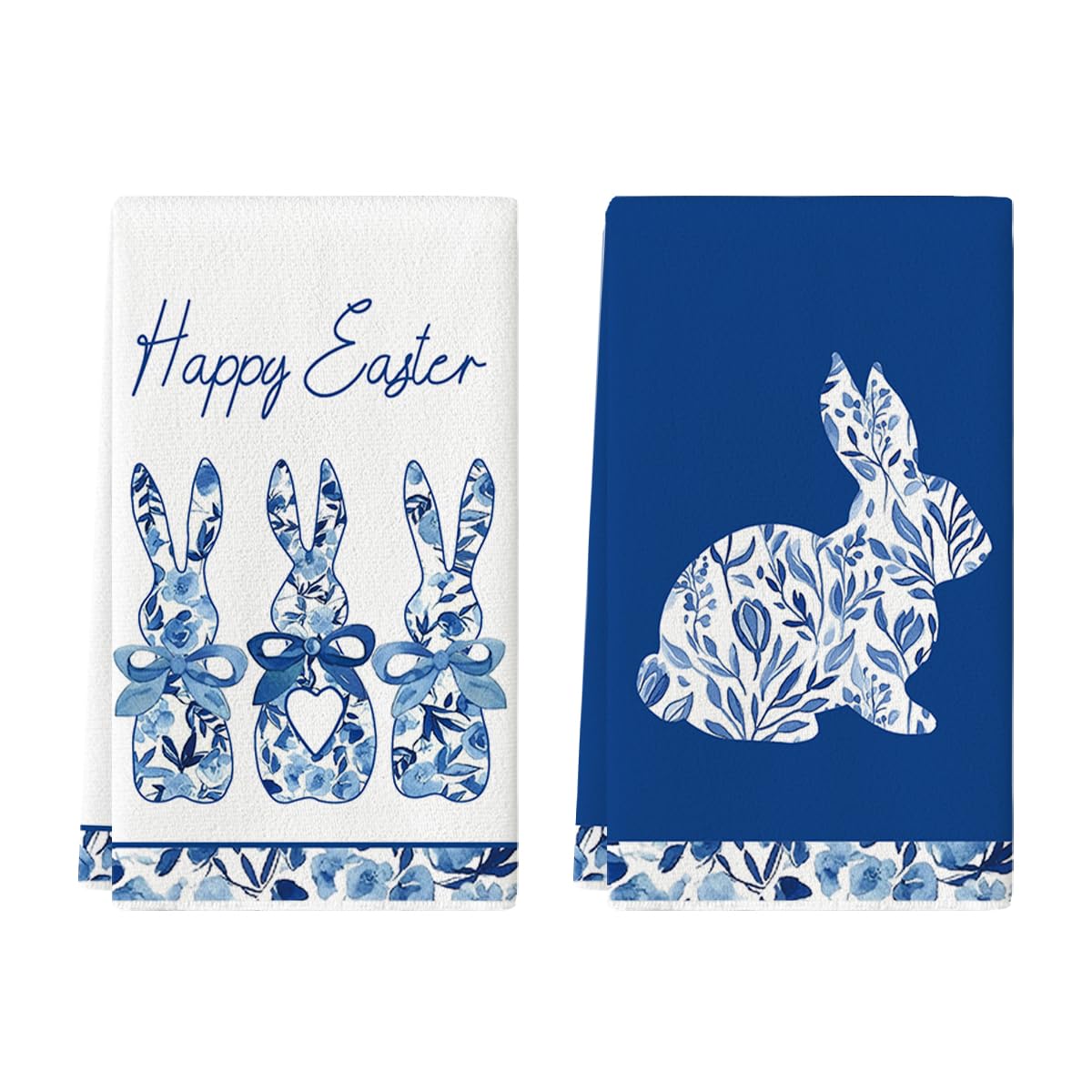 Photo 1 of Artoid Mode Blue Rabbits Bunny Bow Easter Kitchen Towels Dish Towels, 18x26 Inch Celadon Spring Farmhouse Holiday Decoration Hand Towels Set of 2