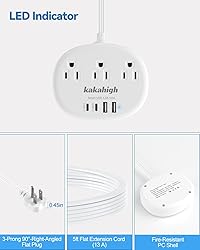 Flat Extension Cord with Outlet Cover & Cable