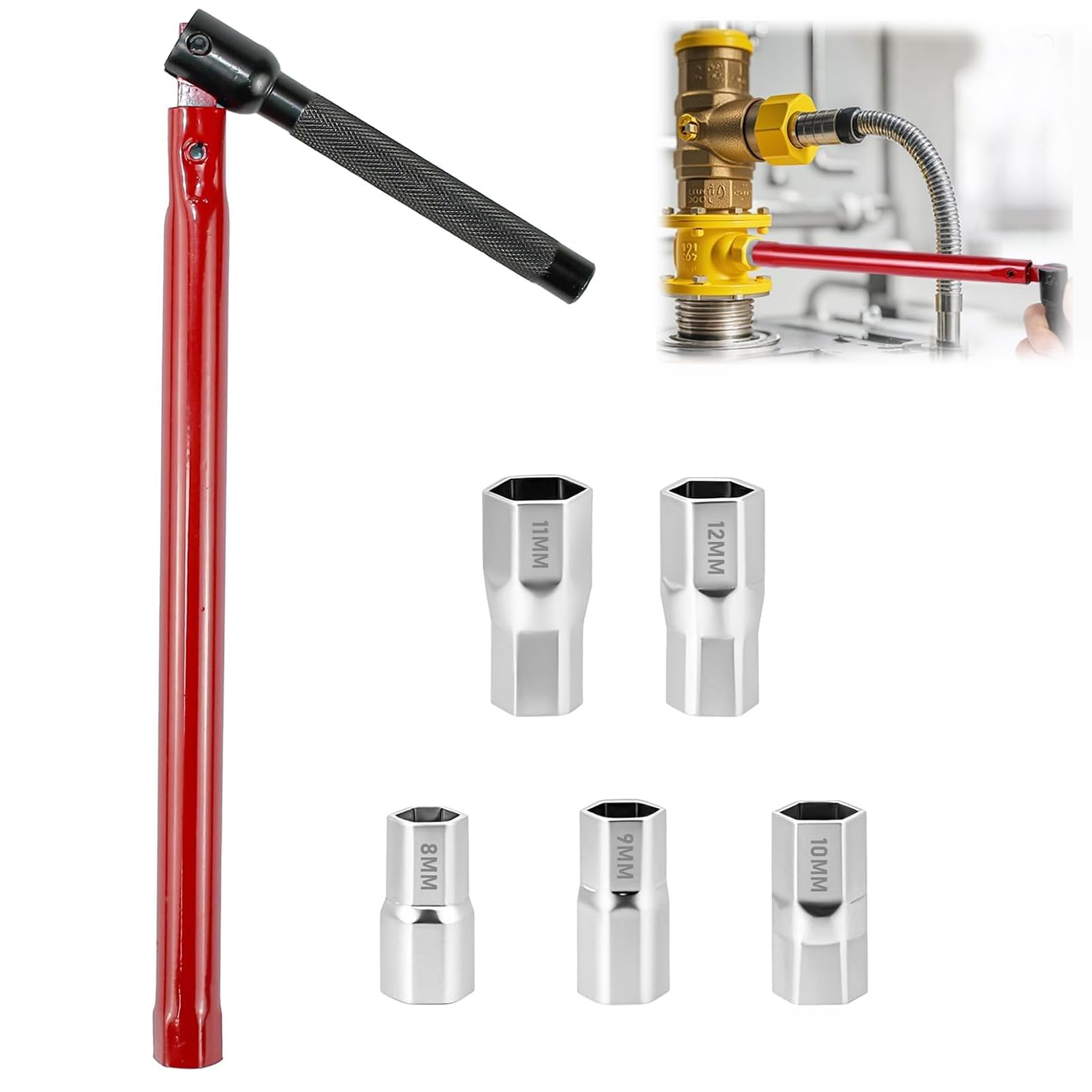 GIONAR Tap Spanner with 5pcs 8-12mm Nut Set, Adjustable Box Spanners for Taps, Tap Spanner Set for Plumbers Bath Basin Kitchen Sink Tap Installation Tool