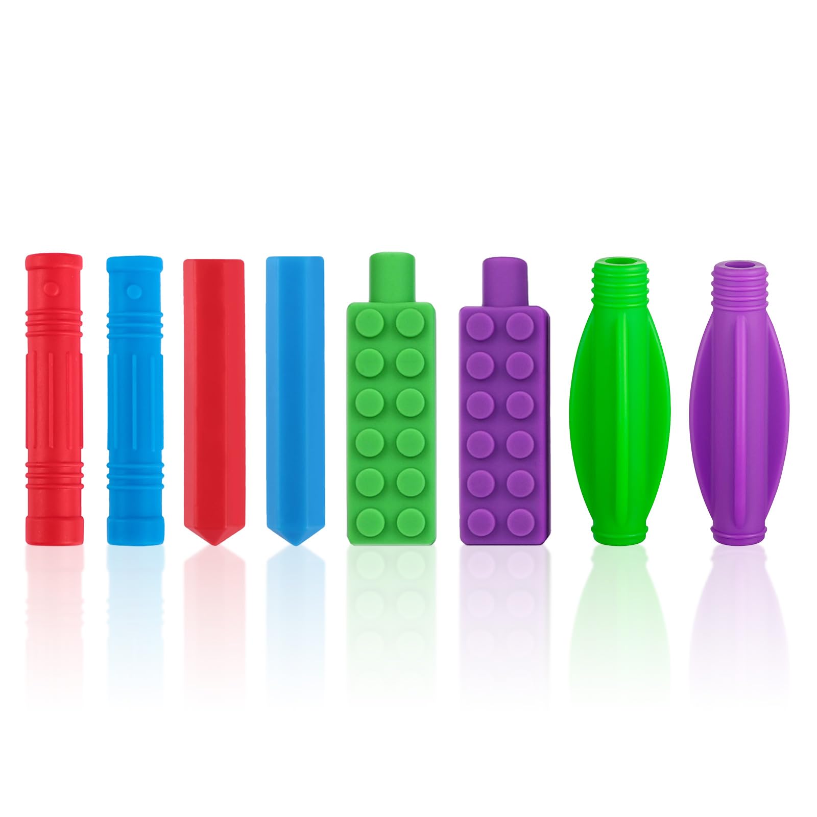 VEGCOO 8 Packs Pencil Topper Chewable, Chewy Pencil Toppers for Kids Sensory Chew Toys for Autistic Children, Fidget Toy Chewing Necklace for Baby Children Adult, Oral Motor, Multicolor
