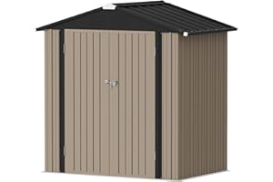 Devoko Outdoor Storage Shed 6 x 4 FT Lockable Metal Garden Shed Steel Anti-Corrosion Storage House with Double Lockable Door for Backyard Outdoor Patio (Brown)