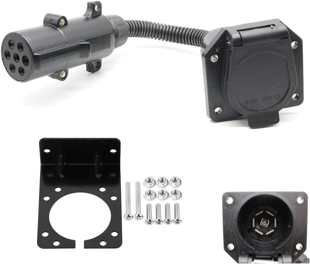 ANTO 7 Pin Round to 7 RV Blade Adapter Trailer Adapter Trailer Light Plug Connector for RV Boat with Mounting Bracket Holder