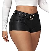Women's PU Leather Micro Shorts High Waist Belted Mini Shorts Festival Rave Club Outfits
