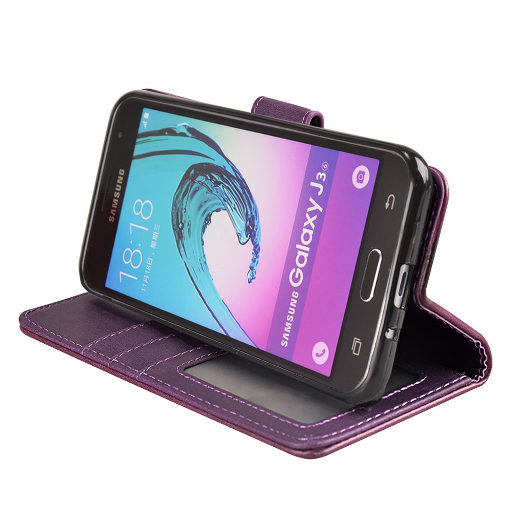 J3 2016 Case, MagicSky Galaxy J3 Wallet Case Folio Flip Premium PU Leather Case Cover with Card Holder Slot Pockets, Wrist Strap, Magnetic Closure For Samsung Galaxy J3 (2016) SM-J320 5.0\