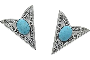 HHH Design Western Collar Tips - Antique Silver Finish with Etched Design - Men's Collar Shirt Tips Attaching Screws - Pair of 2