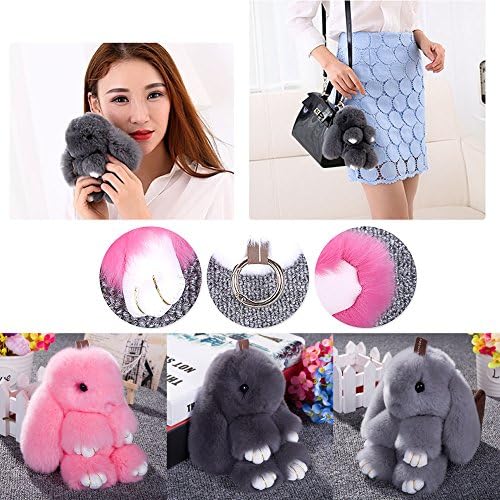MEXUD-Charm Keyring with Bunny Rex Rabbit Fur Key Chain Pom Doll Ball Pendant Ring Keychain for Car Women Bag Bag Handbag fob Gift
