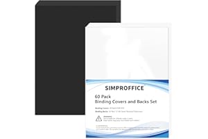 SIMPROFFICE 60 Pack Binding Covers and Backs Set, 8.5 x 11 Inches, 30P Clear PVC Covers (8 Mil), 30P Black Sand-Textured Poly