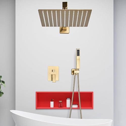 Brushed Gold Shower System 12 Inch – Complete Set With Rain & Handheld ...