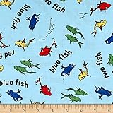 Dr. Seuss One Fish Two Fish Collage Blue Fabric By The Yard