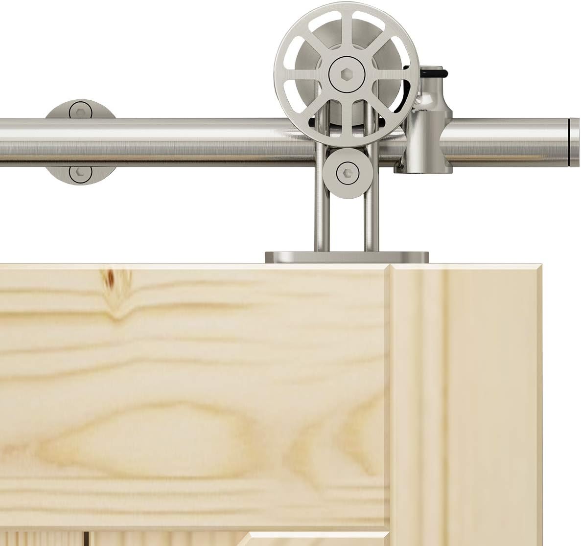 5FT Top Mount Spoke Wheel Sliding Barn Door Hardware, Single kit, Brushed