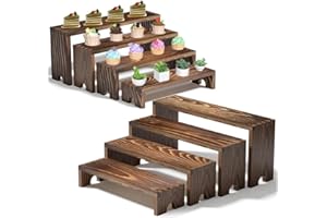 8 Piece Large Wooden Tiered Riser Display Stands, Stackable Wooden Cupcake Stands, 4 Tier Racks Decorative Rectangular, Desse