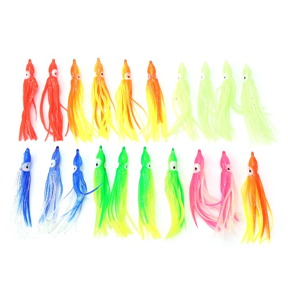 VGEBY Squid Fishing Lures, 20Pcs Artificial Soft Octopus Skirts Trolling Saltwater Bait Fishing Accessories(9cm)