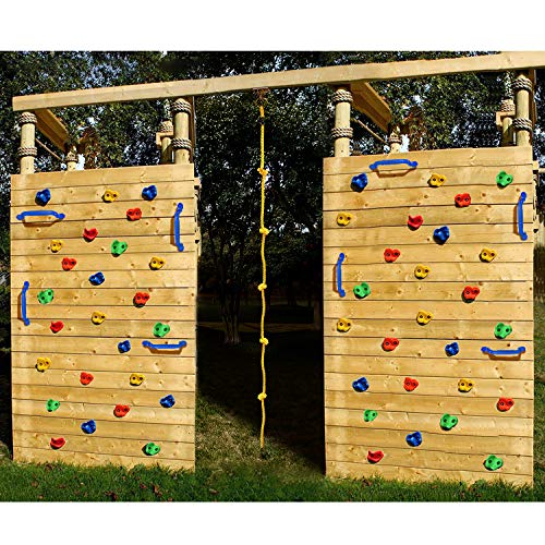 Rainbow Craft DIY Monkey Rock Climbing Holds Set Buddles of 20Pc with 2Pc Handles and 8Ft Knotted Rope for Kids Outdoor Play Includes Mounting Screws and Hooks