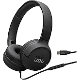 JBL Tune 520C - USB-C Wired on-Ear Headphones with Hi-Res Audio Support, JBL Pure Bass Sound, Comfort fit, USB-C connectivity, 3-Button Remote with Microphone and EQ presets Control (Black)