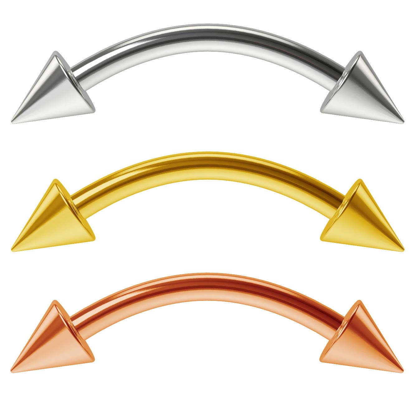 3pc Curved J-Curve Barbell 16g 1.2mm Curve Earrings Spikes Gauge Stainless Steel Bars Women Piercing Jewellery 10mm