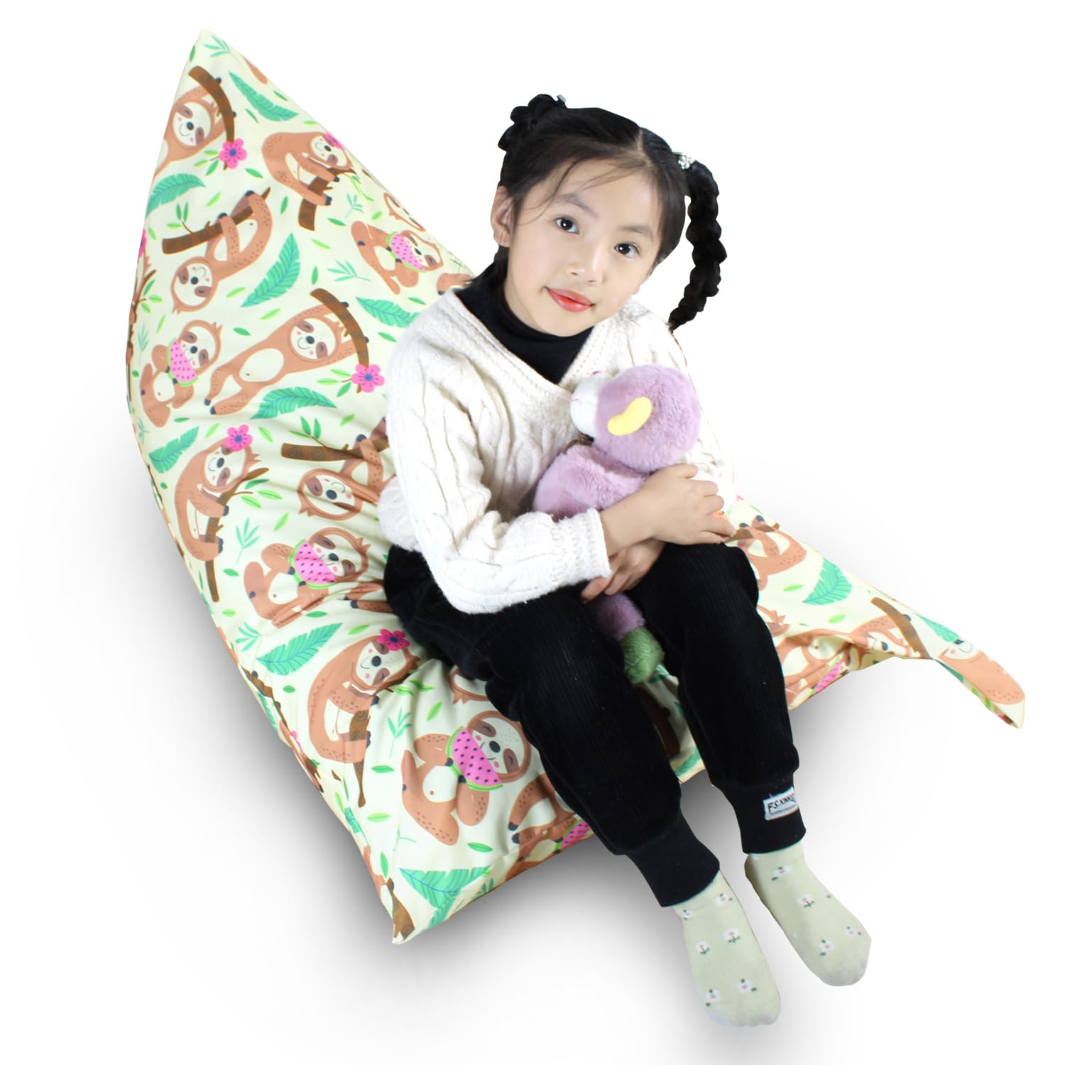 Kids Bean Bag Cover Only, Stuffed Animal Bean Bag Storage, Large Bean Bag Chair for Teens, 132cm * 79cm Beanbag Chair Cover Without Filling, Inflatable Soft Toy Storage, Sloth