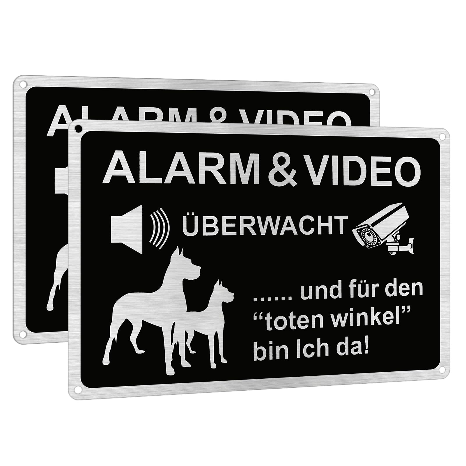 2 Piece Video Surveillance Sign Set Aluminium Private Property Video Surveillance Signs Warning Dog Signs for Home Outdoor
