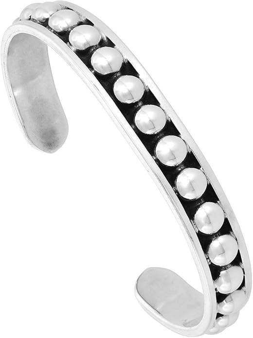 Sterling Silver Cuff Bracelet Beaded Handmade 7.25 inch