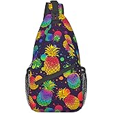 VOOHDDY Cool Pineapple Rainbow Splash Sling Bag For Men Women Travel Hiking Backpack Crossbody Shoulder Chest Bags Casual Daypack Sport