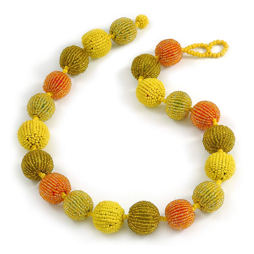 Avalaya Statement Chunky Yellow/Orange Glass Beaded Necklace/57cm L