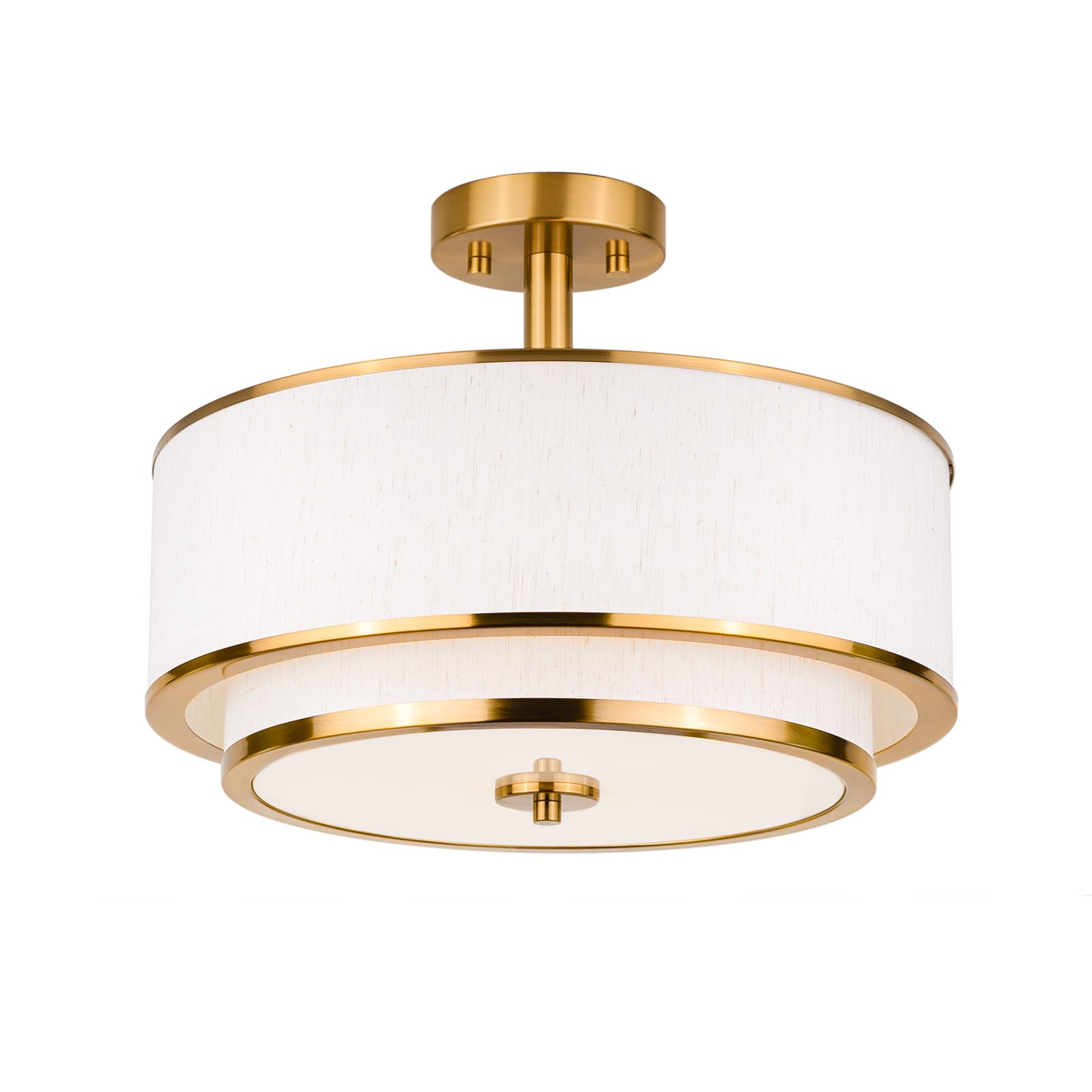 Photo 1 of Edwarmlux 3-Light Semi Flush Mount Ceiling Light, 16" Drum Light with White Fabric Shade, Modern Close to Ceiling Lamp for Living Room Bedroom Dining Kitchen Hallway Entry (Brushed Gold)