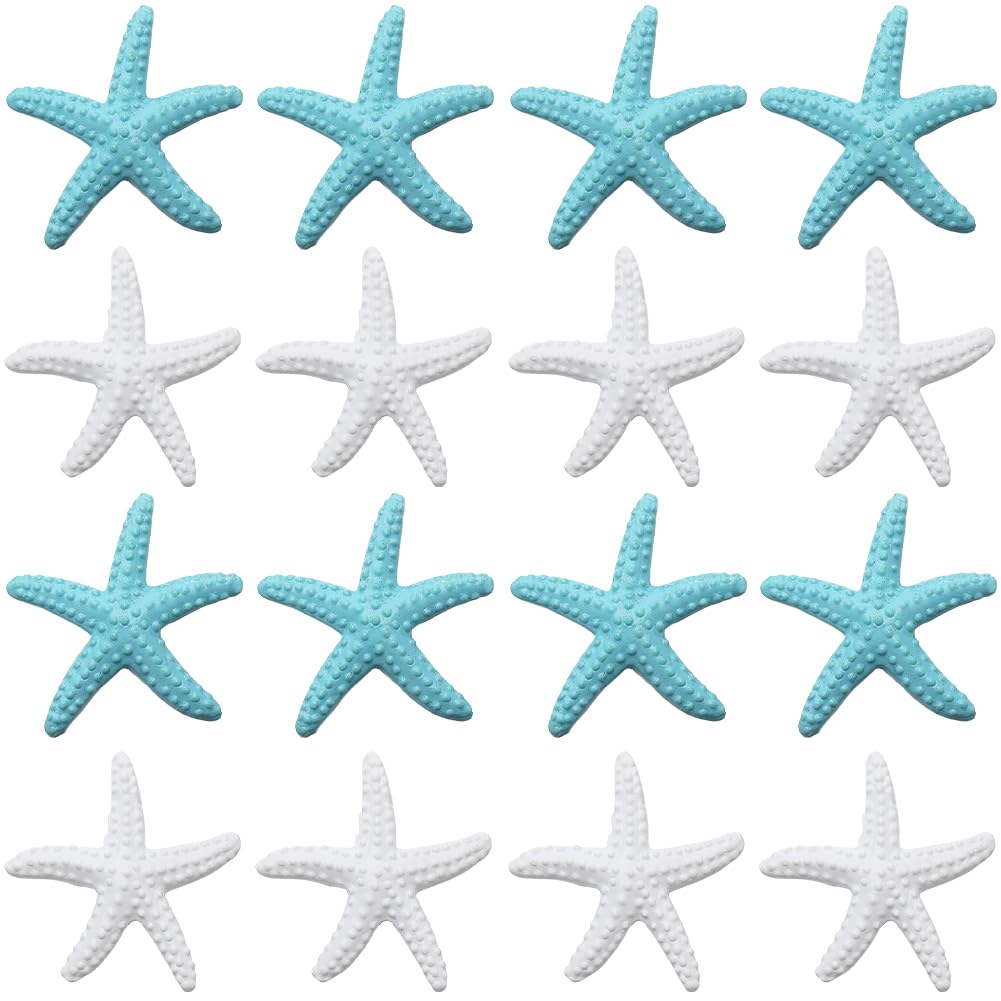 GORGECRAFT 20PCS 2 Colors Resin Starfish Ornaments Colorful Ocean Sea Beach Theme Mini Artificial Pencil Finger Starfish Decor for Christmas Tree Hanging Wedding Party Home Crafts Blue White