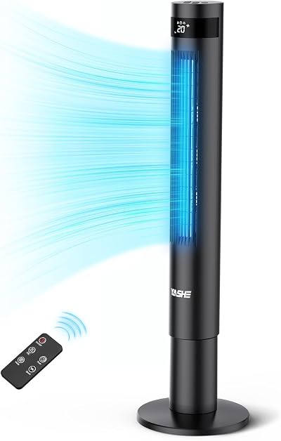 YASHE 43 inch Tower Fan with Remote 85° Oscillation 12-Hour Timer 3 Speeds