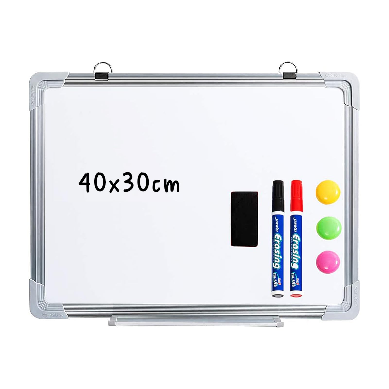 DOEWORKS Magnetic Whiteboard 40 x 30cm, Dry Erase White Board with Aluminium Frame, Hanging A3 Board for Home Kitchen School Office