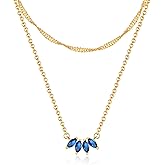 ACECHA Dainty Gold Leaf Necklaces for Women Trendy, 18K Plated Gold Colorful Cubic Zirconia Pendant, Simple Choker, Layered Necklace Jewelry Gifts for Mom Wife Daughter