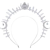 COSUCOS Moon Star Halo Crown - Renfaire Goddess Headband Handmade Silver Quartz Crystal Gothic Headpiece for Women Wedding Birthday Cosplay Party Photography