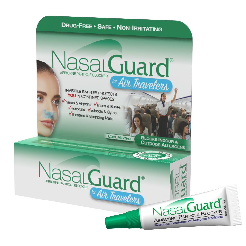 Airborne Particle Blocker Nasal Gel for Air Travelers - Drug-Free, Non-irritating, Non-drowsy, Airplane Travel Approved (Cool Menthol) - Over 150 Applications Per Tube (0.1 oz, Pack of 1)