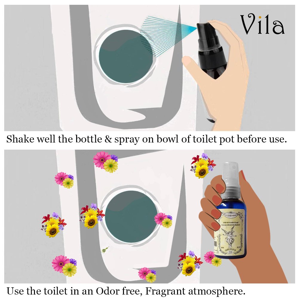 Lemongrass Toilet Spray by Vila - Prevent Bathroom Odors - 100% Essential Oils - No More Poop Smell - Deodorizer, Neutralizer and Freshener all in one 2oz Bottle