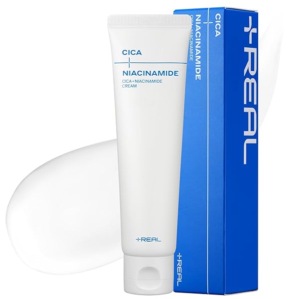 PLUSREAL CICA + NIACINAMIDE REDNESS RELIEF & SKIN BARRIER REPAIR CREAM FOR DRY AND SENSITIVE SKIN | KOREAN SKINCARE | FRAGRANCE FREE | VEGAN | CENTELLA ASIATICA CREAM WITH NIACINAMIDE, 2.02 FL.OZ