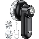 coldSky Rechargeable Fabric Shaver, Lint Shaver with Digital Display, Sweater Shaver with 6-Leaf Blades and Safety Lock, 3-Sp