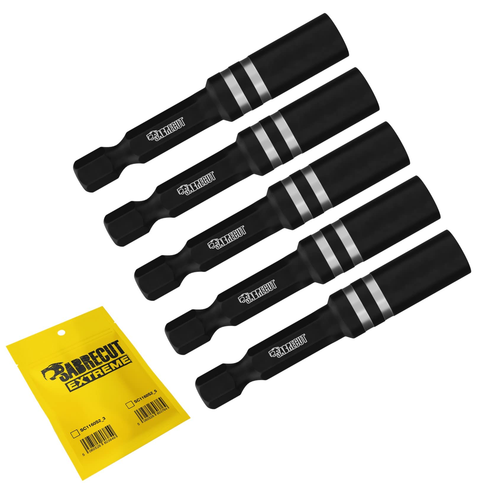 5 x SabreCut SC1160S2_5 55mm Professional Impact Rated Magnetic Bit Holders (Magnetic only for Impact Bit and NOT for Screw) for Impact Drivers