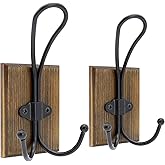 TEGUEPS Wall Hooks for Hanging, 2 Pack Farmhouse Towel Hooks for Bathrooms Wall Mounted, Heavy Duty Rustic Decorative Wood Coat Hooks Hanging Keys Robe Hat for Bedroom, Kitchen,(Weathered Brown)