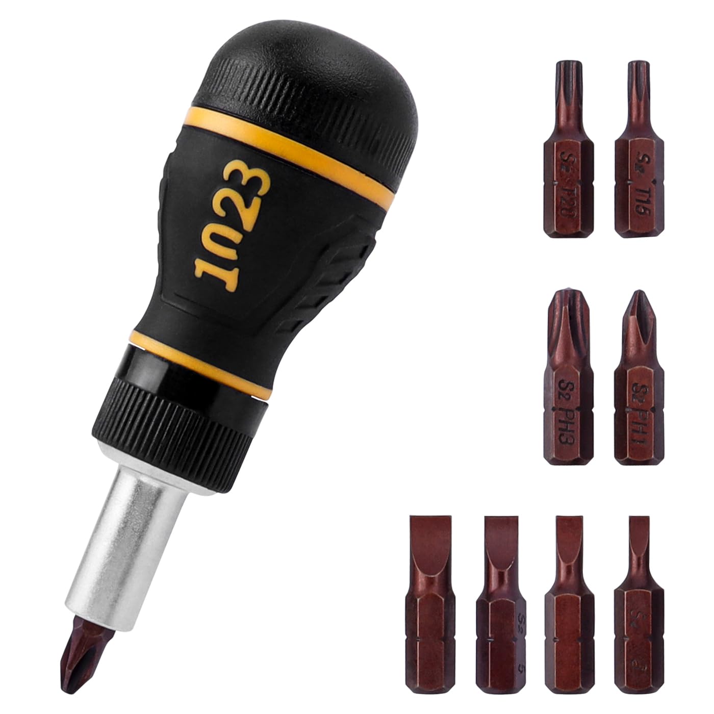 Mesee Precision Ratchet Screwdriver Set, 9-in-1 Multi-bit Stubby Screwdriver Tool Ratcheting Screwdriver Nut Drivers with Magnetic Flat Head/ Torx/ Phillips Bits