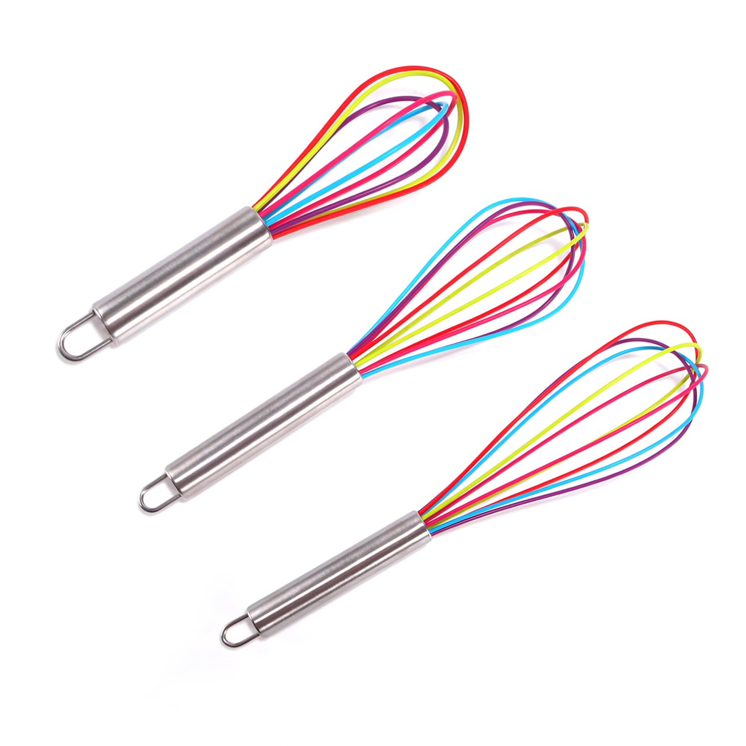 3PCS Colorful Silicone Whisk, Kitchen Baking Whisk, Large Medium Mini Baking Utensils, Suitable for Stirring Batter, Mixing Sauce, Frothing Milk