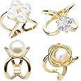 4Pcs Scarf Ring Clip for Women Pearl Flower Scarf Brooches Buckle Metal Shawl Clip Buckle Lady Girls Decoration Accessories