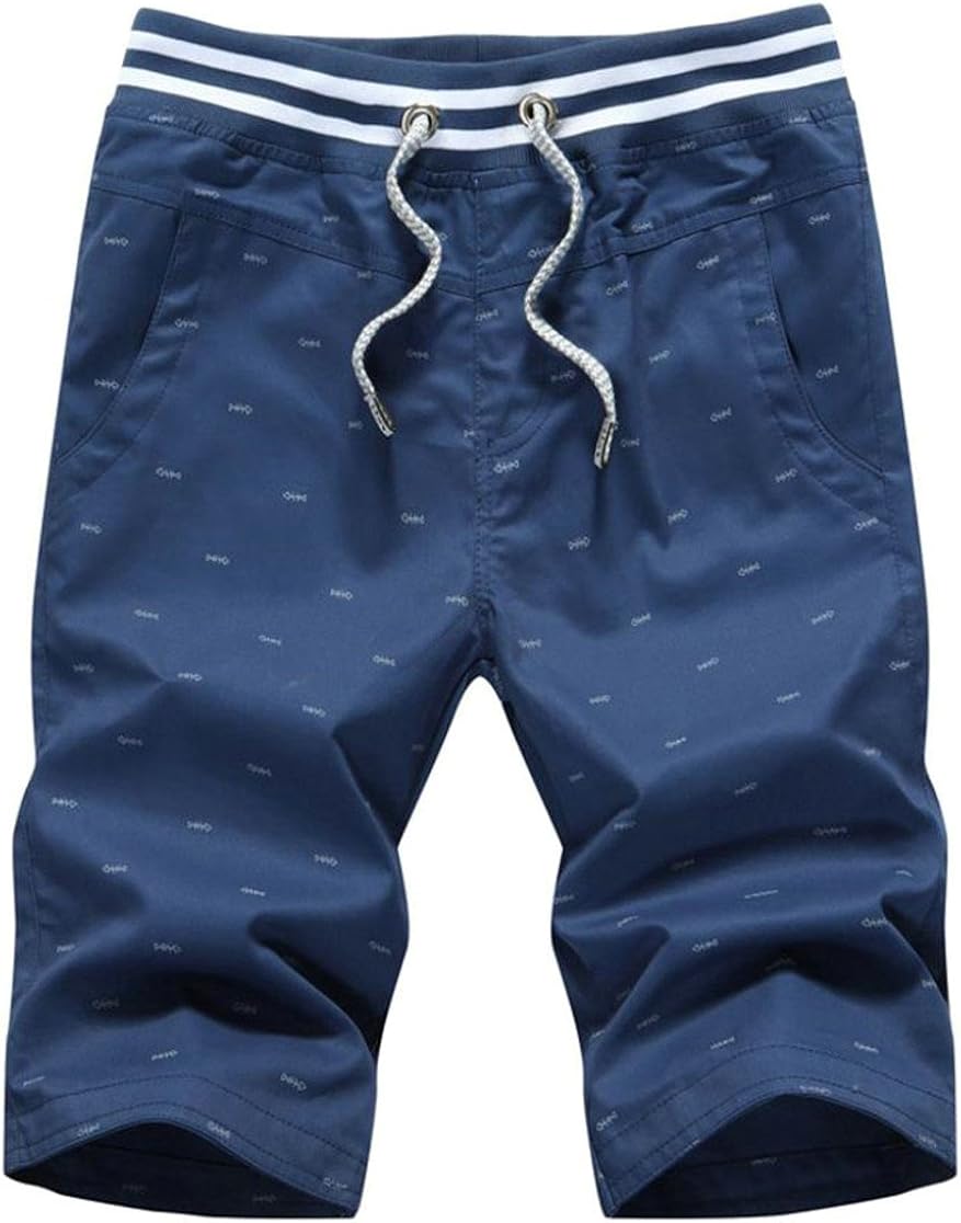P/&E Mens Elastic Waist Print Drawstring Summer Bermuda Beach Shorts