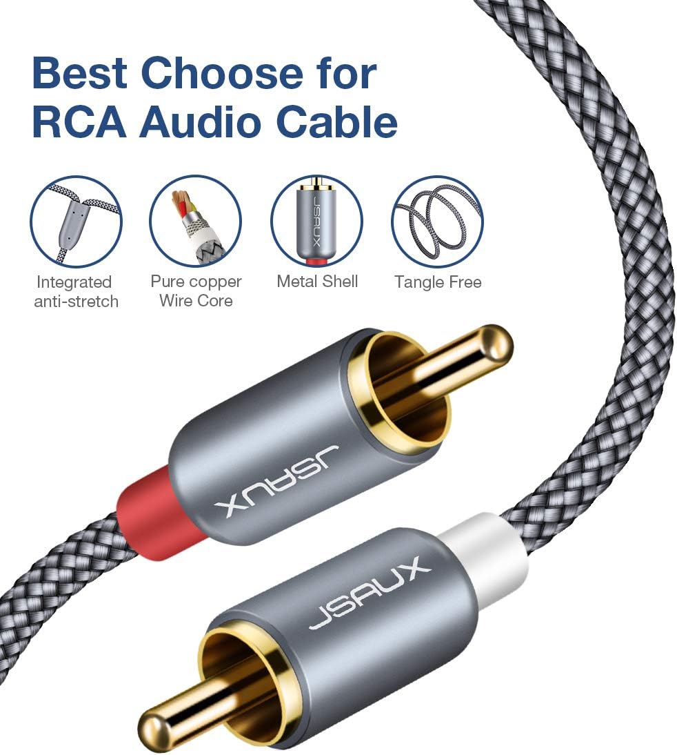 JSAUX RCA Stereo Cable, [6.6ft/2M, Dual Shielded Gold-Plated] 2RCA Male to 2RCA Male Stereo Audio Cable for Home Theater, HDTV, Amplifiers, Hi-Fi Systems [Grey]: Industrial & Scientific
