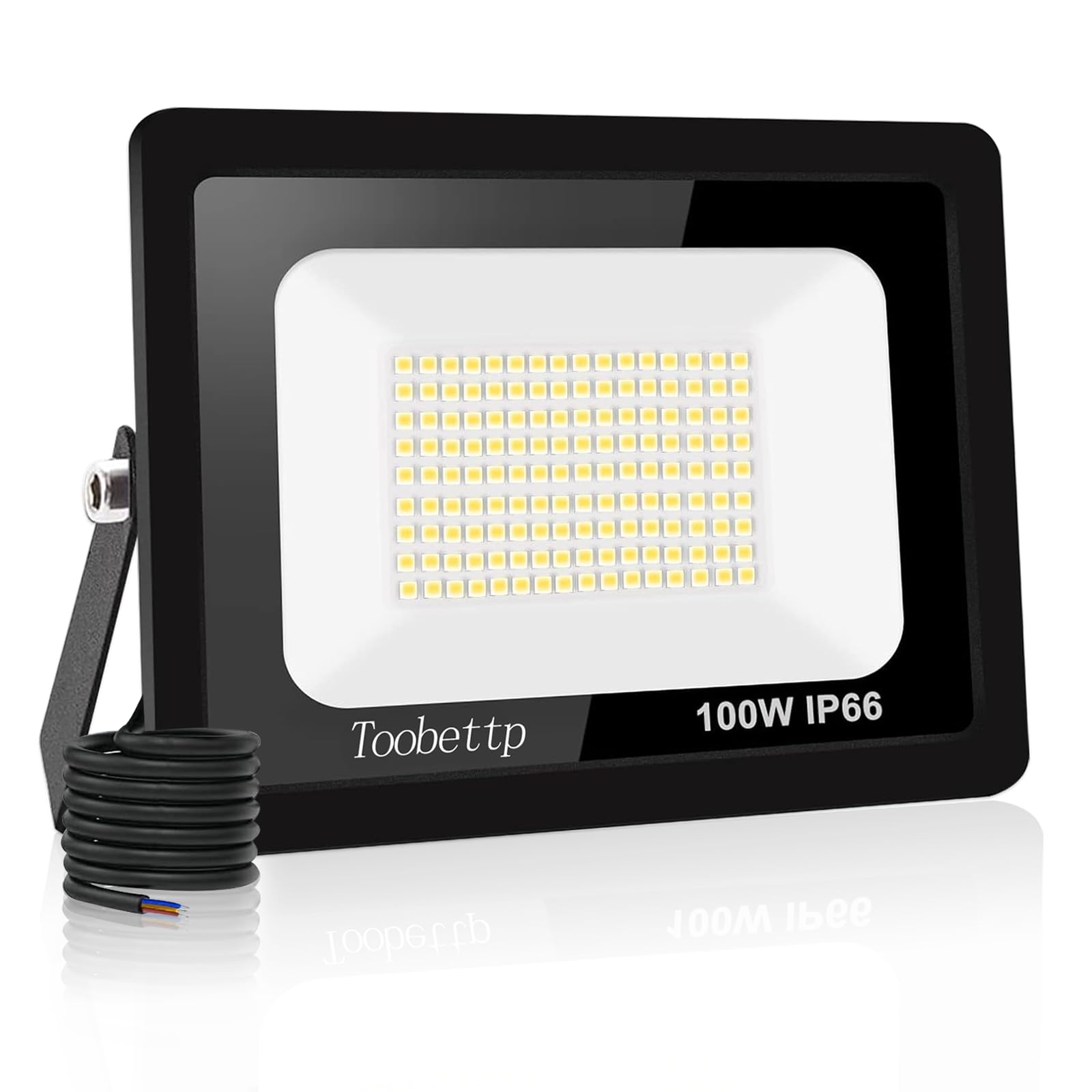 toobettp Outdoor LED Floodlight, 100 W Outdoor LED Spotlight 10000 LM Super Bright 6500 K Cool White IP66 Waterproof Outdoor Security Lighting for Garage, Garden, Terrace, Parking