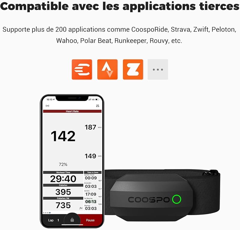 H808S Capteur de Fréquence Cardiaque Bluetooth5.0 Ant+, Cardio Fréquencemètres ECG/EKG, Étanche IP67, Compatible avec Wahoo, Strava, Adidas, Coosporide, Polar Beat, Kinomap