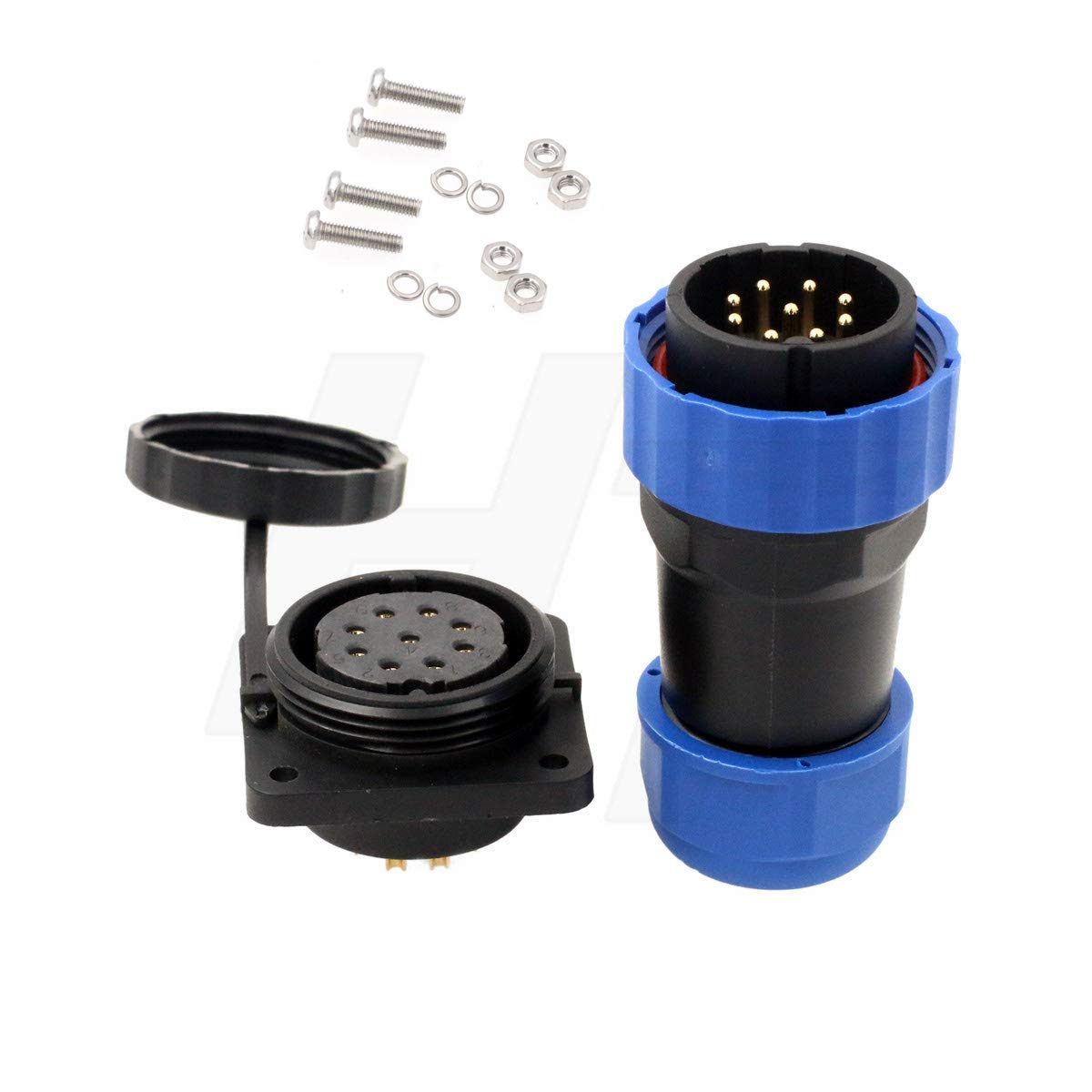 HangTon HE29 9 Pin Wire Plug Panel Mount Socket Connector Male Female Aviation Waterproof IP68 Plastic Circular 4-Screw (9 pin 10A 380V)