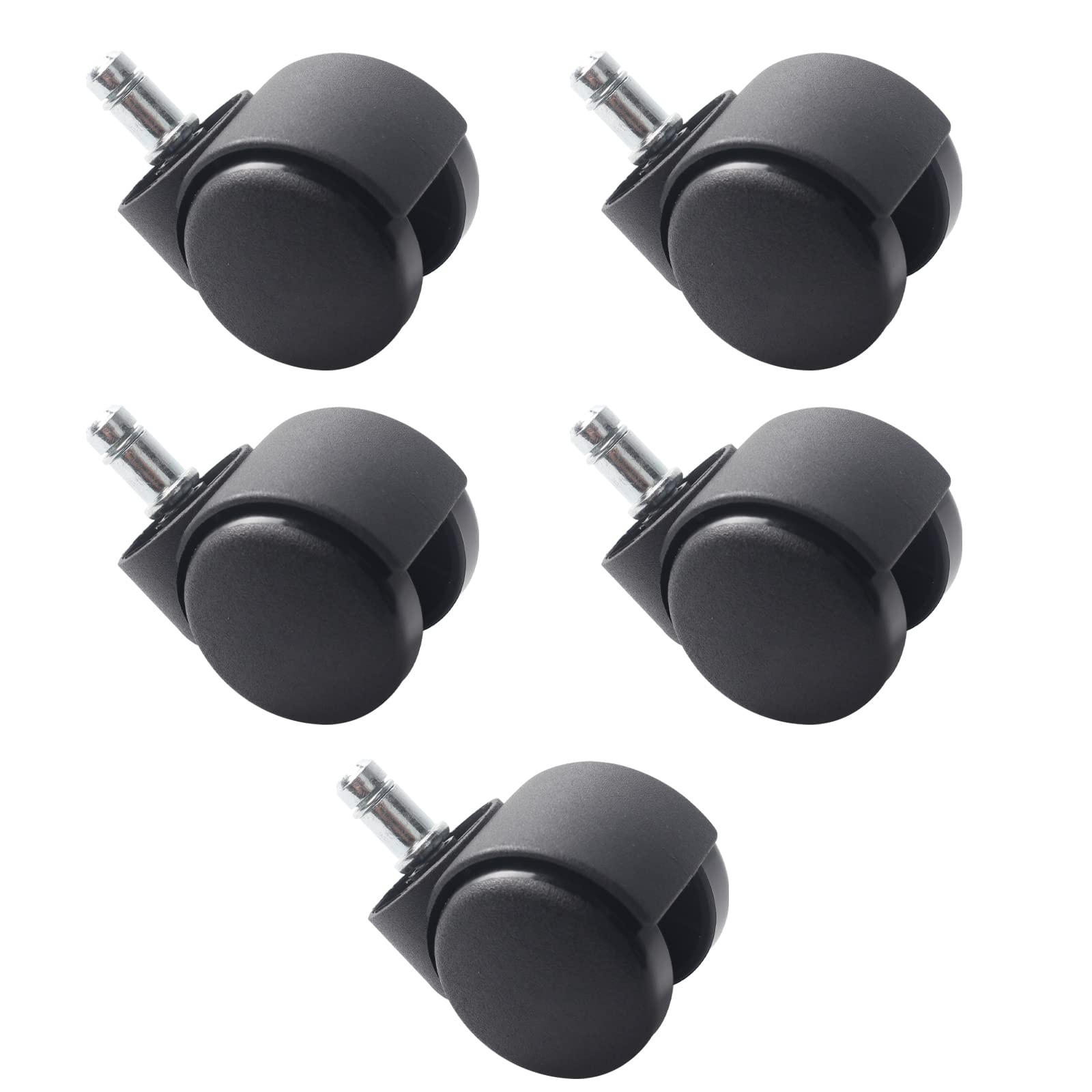 C100AE 5Pcs Universal Office Chair Castor Wheels Replacement, Rollerblade Wheels for Office & Gaming Chairs, Supports up to 500lbs, Quiet, 50mm x 11mm