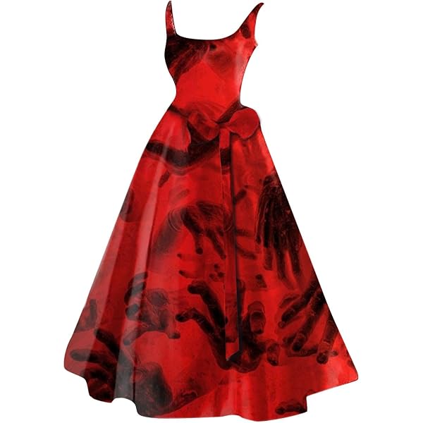 Robe Halloween Femme Élégante à Manches Longues - Style Sanglant Mi-Longue Pour Soirée
