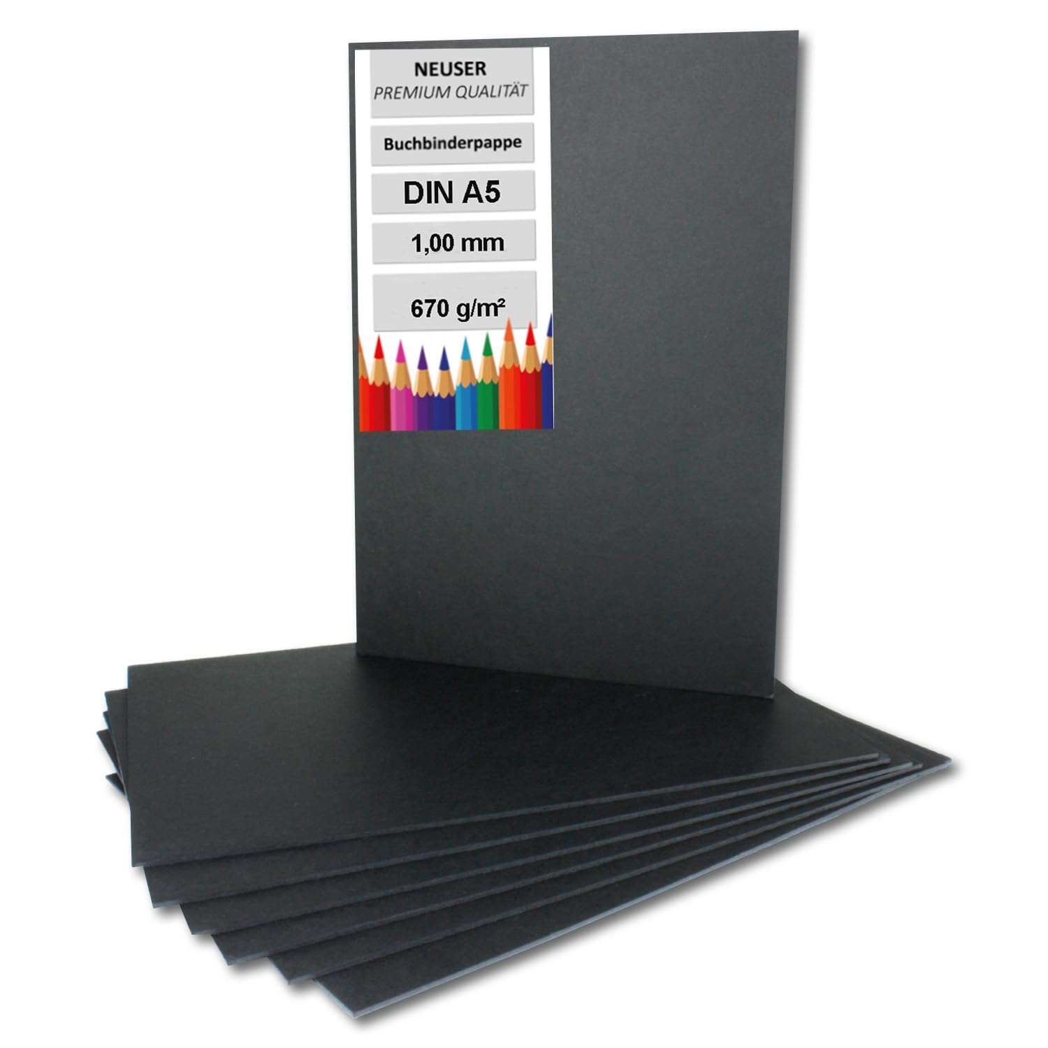10x bookbinding cardboard DIN A5 in black, thickness: 1.0 mm, grammage: 670 g m²