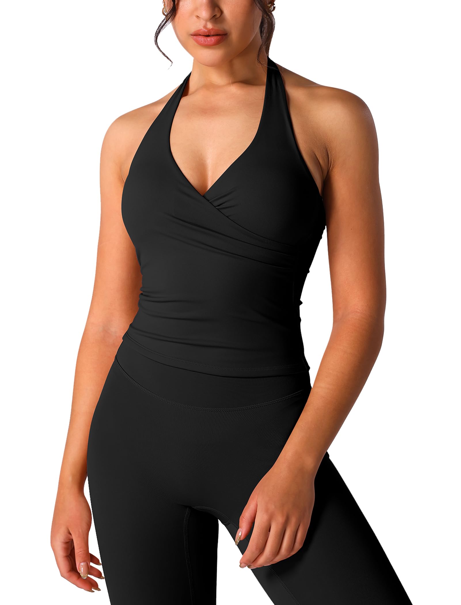 Photo 1 of ***Heavily used and minor damage***
ABOCIW Women Wrap Halterneck Tank Top V Neck Longline Sports Bra Backless Padded Athletic Gym Yoga Workout Tank Black Large