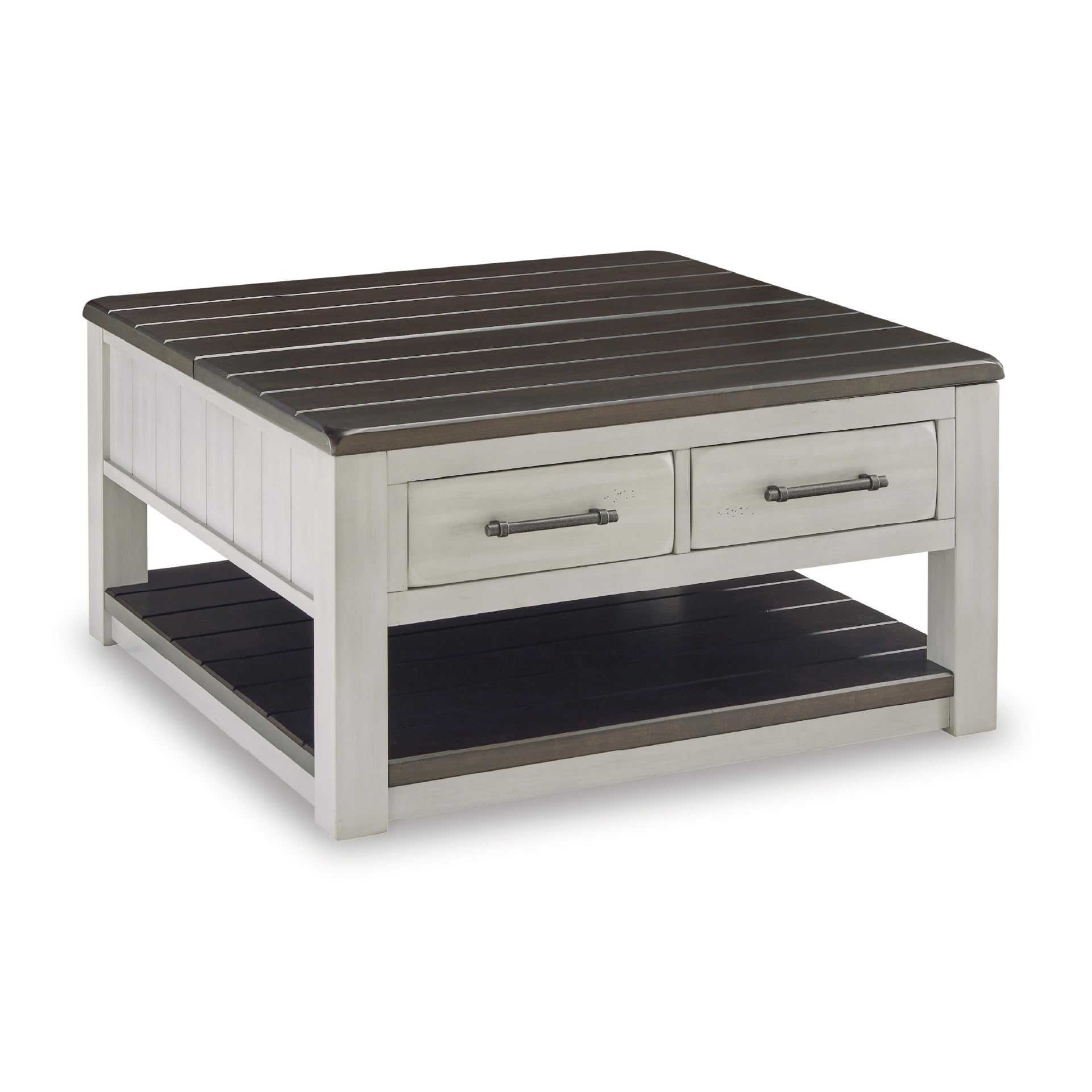 Photo 1 of Signature Design by Ashley Darborn Farmhouse Lift-Top Coffee Table with Drawers, Lower Shelf and Casters, Light Gray & Dark Brown